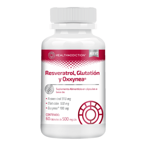 Suplemento de Resveratrol, Glutatión y Oxxynea en cápsulas | Fórmula antioxidante para la piel, salud cardiovascular y sistema inmune.